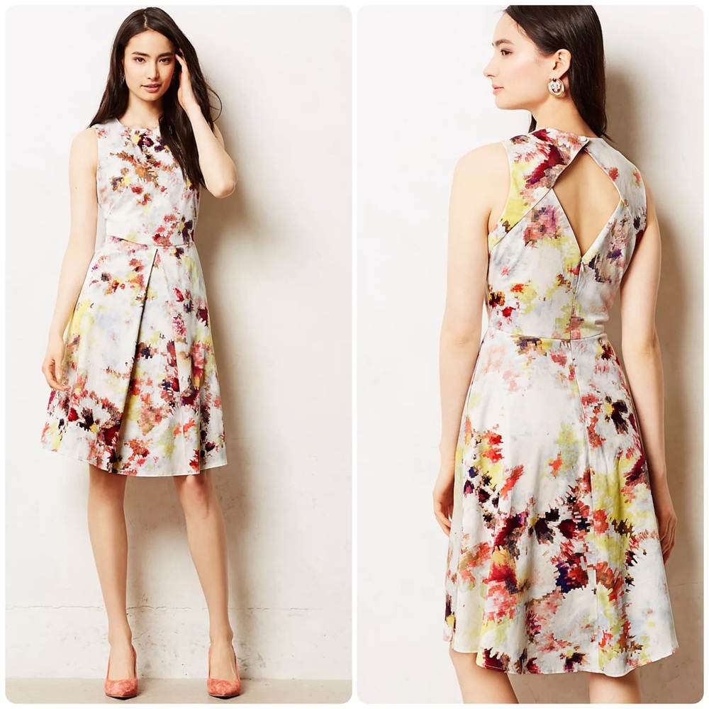 🍁 Anthropologie Hunter Bell Kukka Tea Dress Abstract Floral Print Cutout A-line